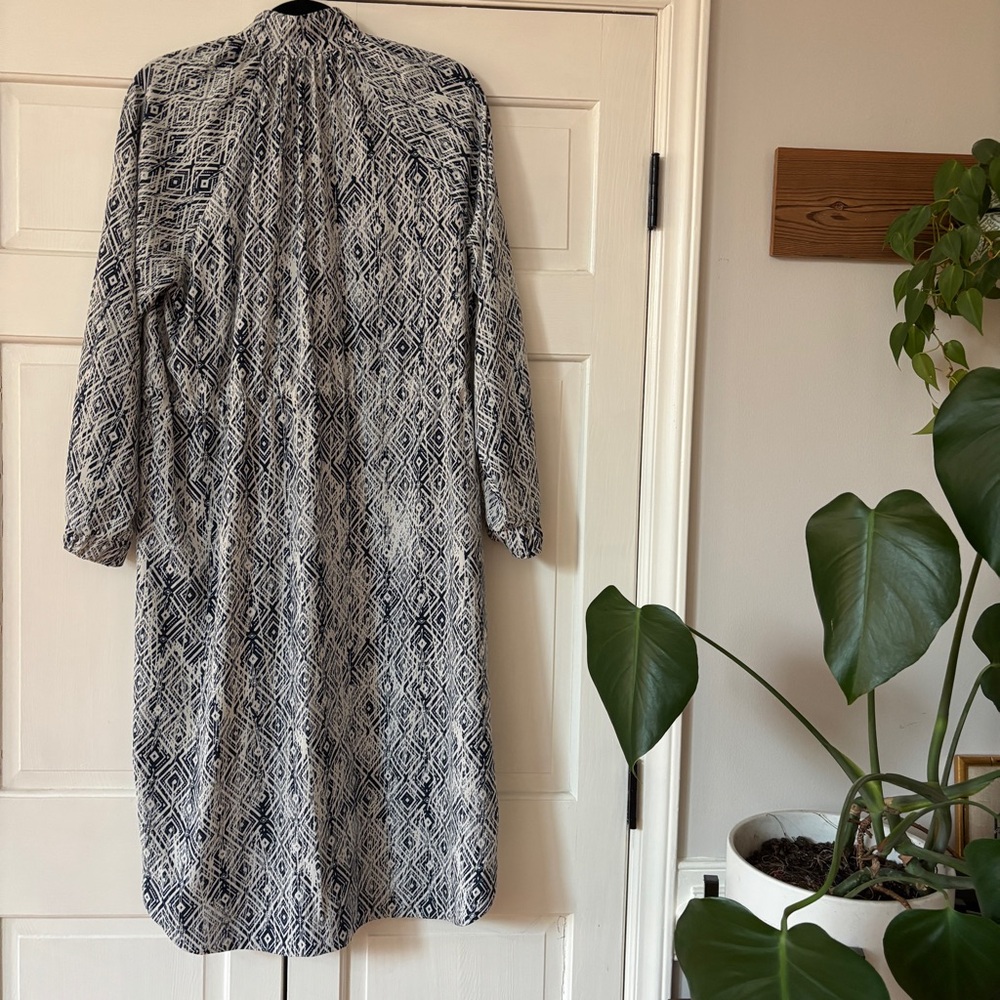 Carin Wester Geometric Print Flowy Dress Size 36 Quarter Zip Drawstring Waist - Picture 10 of 13